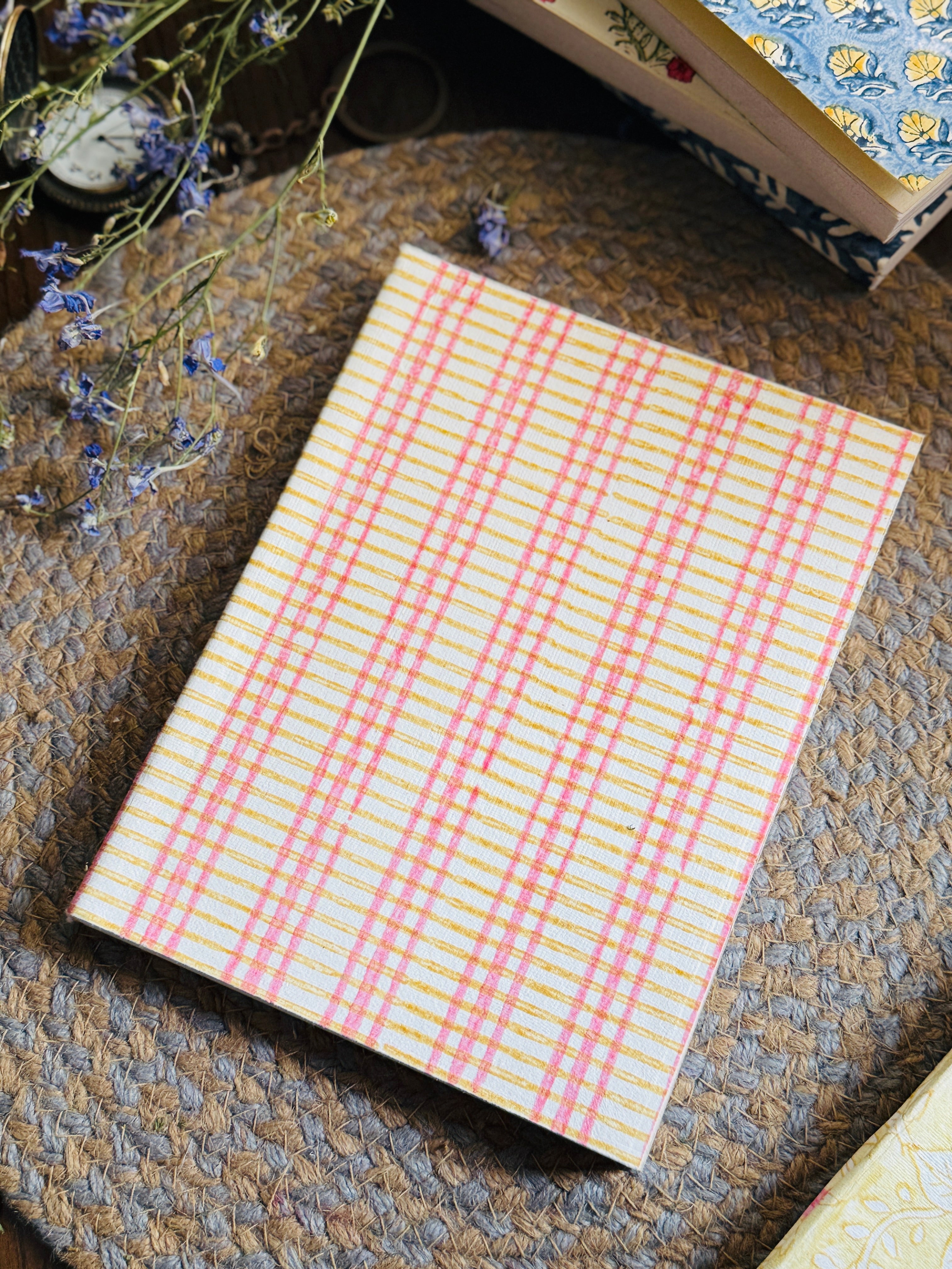 Hand-Block Print journal - Gulabi checks